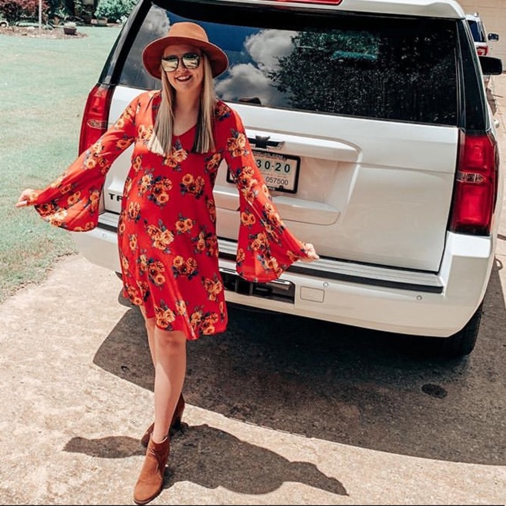 Bell Sleeve Floral swing dress with slip